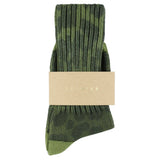 Women's leopard print crew socks in green, slub cotton, made in Portugal by Escuyer
