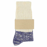 Escuyer women's ecru and bright blue colour-blocked crew socks, made in Portugal