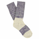 Women's purple and ecru colour-block melange socks by Escuyer, combed cotton, made in Portugal