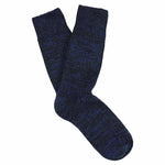 Women's blue melange crew socks by Escuyer, slub-knit combed cotton, made in Portugal
