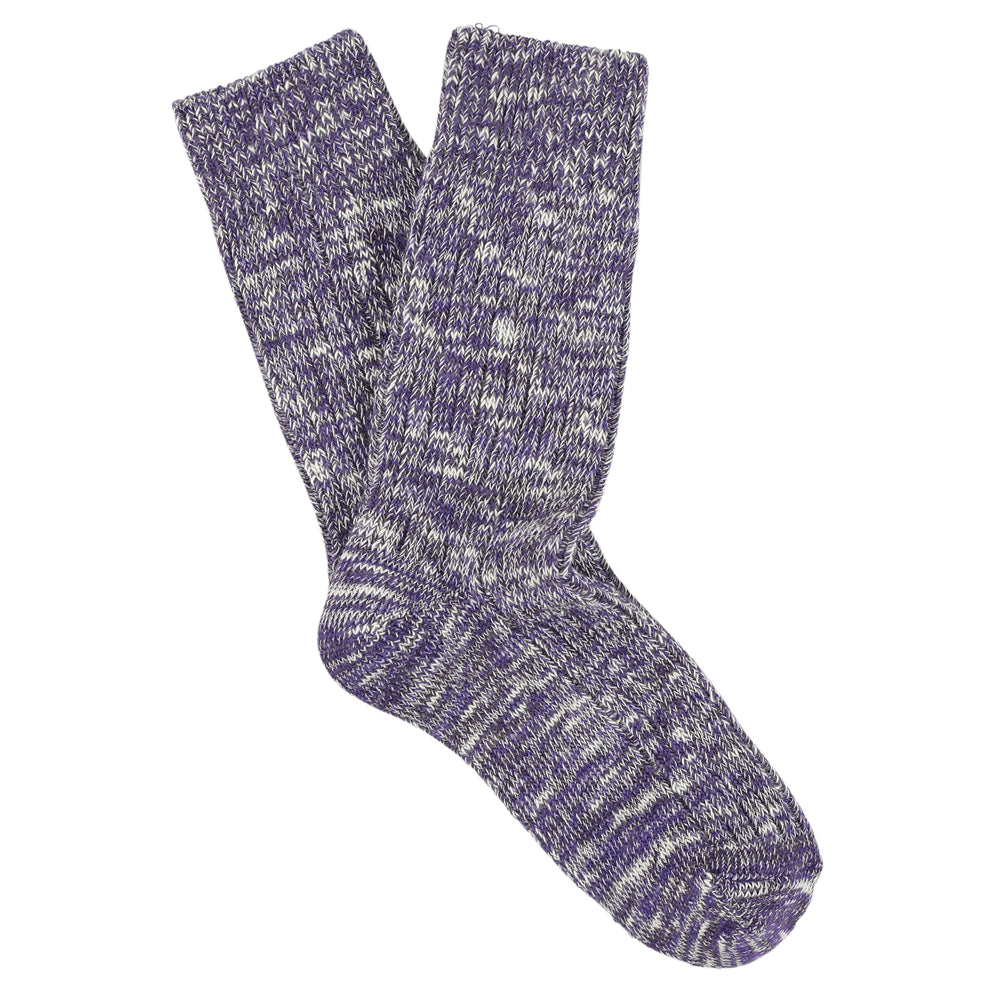 Women's bright purple melange crew socks by Escuyer, slub-knit combed cotton, made in Portugal