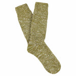Women's green flash melange crew socks by Escuyer, slub-knit combed cotton, made in Portugal