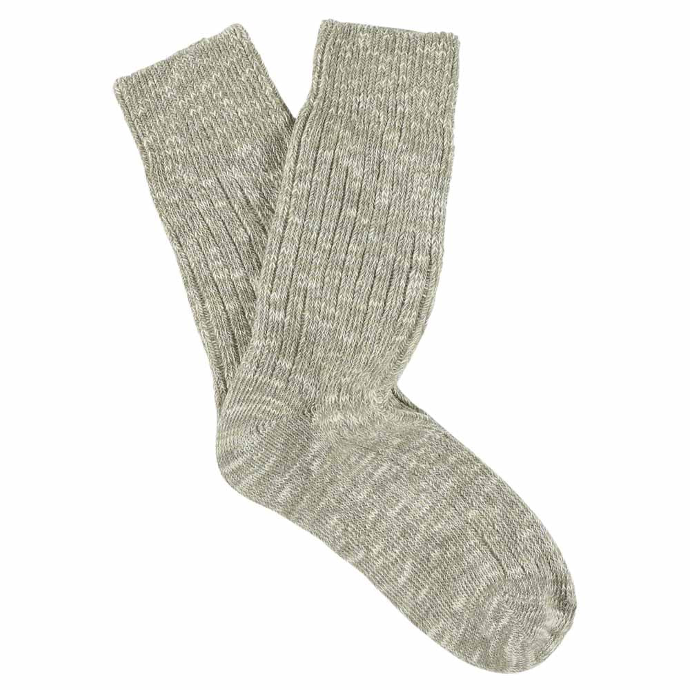 Women's light grey melange crew socks by Escuyer, slub-knit combed cotton, made in Portugal
