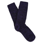 Women's purple and blue melange crew socks by Escuyer, slub-knit combed cotton, made in Portugal