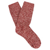 Women's red and pink melange crew socks by Escuyer, slub-knit combed cotton, made in Portugal