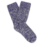 Women's royal blue melange crew socks by Escuyer, slub-knit combed cotton, made in Portugal