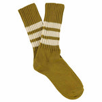 Women's striped crew socks in ecru olive and ecru, slub cotton, made in Portugal by Escuyer