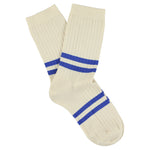 Women's Striped Socks Ecru & Electric Blue — Italian Cotton, Made in Portugal — Escuyer