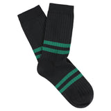 Women's Striped Socks Off Black & Green — Italian Cotton, Made in Portugal — Escuyer