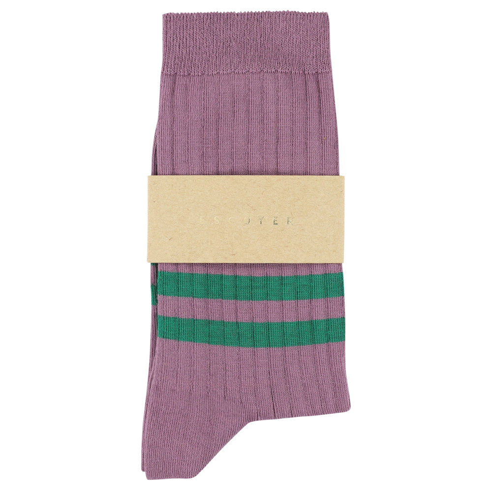 Women's Striped Socks Purple & Green — Italian Cotton, Made in Portugal — Escuyer