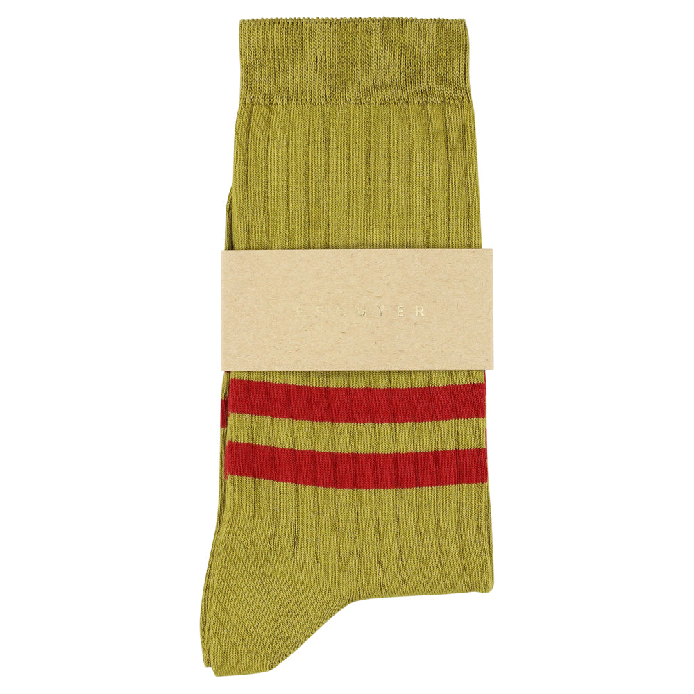Women's Striped Socks Sand & Red — Italian Cotton, Made in Portugal — Escuyer