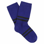 Women's Striped Socks Electric Blue & Black — Italian Cotton, Made in Portugal — Escuyer