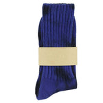One-of-a-kind women's tie dye crew socks in black and strong blue, hand-dyed, made in Portugal by Escuyer
