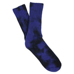 One-of-a-kind women's tie dye crew socks in black and strong blue, hand-dyed, made in Portugal by Escuyer