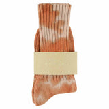 One-of-a-kind women's tie dye crew socks in rust and pink, hand-dyed, made in Portugal by Escuyer
