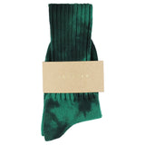 One-of-a-kind women's tie dye crew socks in black and green, hand-dyed, made in Portugal by Escuyer