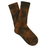 One-of-a-kind women's tie dye crew socks in brown and blue, hand-dyed, made in Portugal by Escuyer