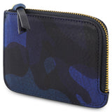 Escuyer blue camouflage zip wallet — hand-dyed Italian veg-tan leather, front view