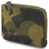 Escuyer light green camouflage zip wallet — hand-dyed Italian veg-tan leather, front view