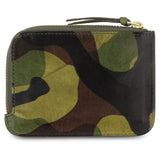 Escuyer light green camouflage zip wallet open — interior card sleeve and cash compartment