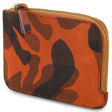 Escuyer orange camouflage zip wallet — hand-dyed Italian veg-tan leather, front view