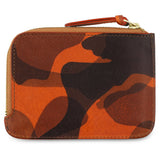 Escuyer orange camouflage zip wallet open — interior card sleeve and cash compartment