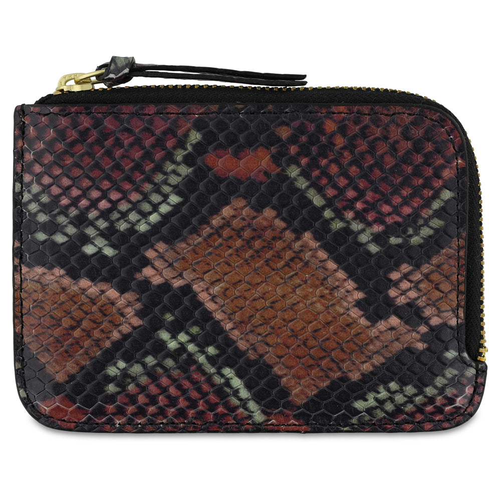 Escuyer snake print leather zip wallet — snake scale emboss on Italian veg-tanned leather, front view