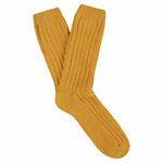 Escuyer men's cashmere crew socks in Mustard — mid-calf crew cut, premium cashmere and virgin wool blend, handmade in Portugal