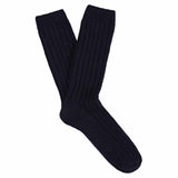 Escuyer men's cashmere crew socks in Navy — mid-calf crew cut, premium cashmere and virgin wool blend, handmade in Portugal