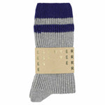 Close-up of Escuyer Grey / Strong Blue striped cashmere socks — 10% cashmere, 38% virgin wool, GRS certified recycled polyamide