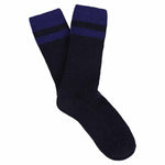 Escuyer men's striped cashmere socks in Navy and Strong Blue — mid-calf crew cut, premium cashmere and virgin wool blend, handmade in Portugal