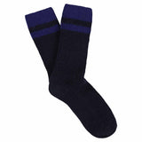 Escuyer men's striped cashmere socks in Navy and Strong Blue — mid-calf crew cut, premium cashmere and virgin wool blend, handmade in Portugal