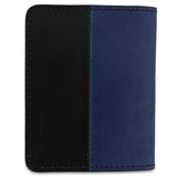 Escuyer marine and navy slim wallet showing vertical colour-block split and slim profile