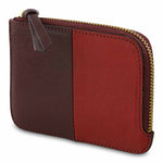 Escuyer burgundy and red zip wallet — vertical colour-block exterior, burgundy left, red right