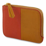 Escuyer orange and mustard zip wallet — vertical colour-block exterior, orange left, mustard right
