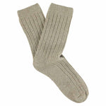 Escuyer women's cashmere crew socks in Beige — mid-calf crew cut, premium cashmere and virgin wool blend, handmade in Portugal