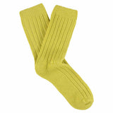 Escuyer women's cashmere crew socks in Yellow — mid-calf crew cut, premium cashmere and virgin wool blend, handmade in Portugal