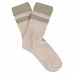 Escuyer women's striped cashmere socks in Pink and Beige — mid-calf crew cut, premium cashmere and virgin wool blend, handmade in Portugal