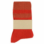 Close-up of Escuyer Strong Orange / Orange women's striped cashmere socks — 10% cashmere, 38% virgin wool, GRS certified recycled polyamide