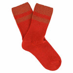 Escuyer women's striped cashmere socks in Strong Orange and Orange — mid-calf crew cut, premium cashmere and virgin wool blend, handmade in Portugal