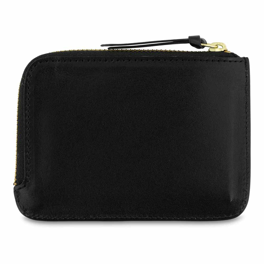 Escuyer black zip wallet open — interior card sleeve and cash compartment