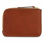 Escuyer cognac zip wallet open — interior card sleeve and cash compartment