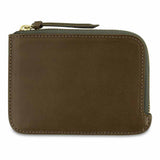 Escuyer khaki zip wallet showing zip closure and hand painted edges