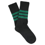 Women's striped crew socks in off black and green, slub cotton, made in Portugal by Escuyer