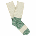 Ecru and green colour-block melange socks by Escuyer, combed cotton, made in Portugal