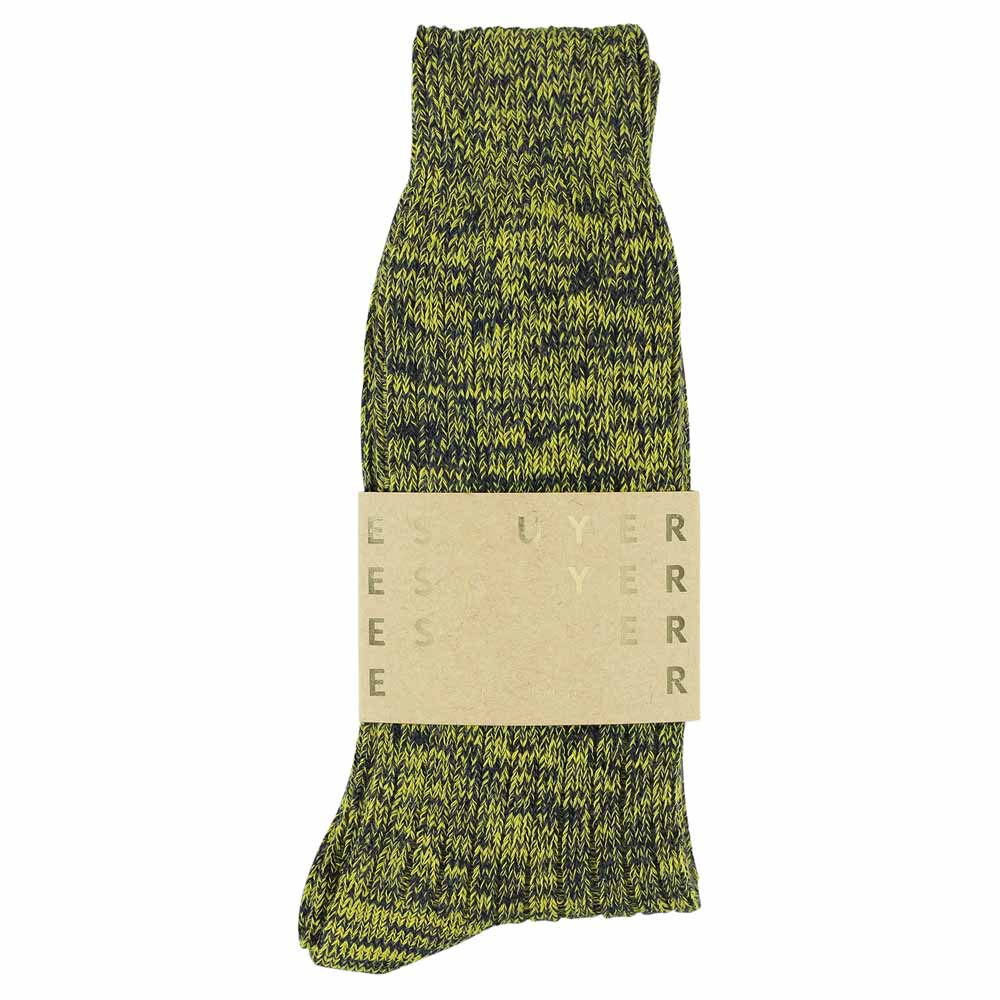Escuyer acid blue melange socks, crew length, made in Portugal