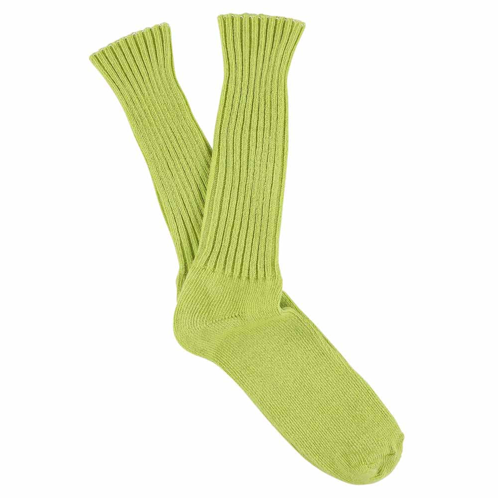 Men's ribbed crew socks in green bandana, slub cotton, made in Portugal by Escuyer