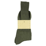 Men's ribbed crew socks in khaki, slub cotton, made in Portugal by Escuyer