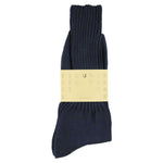 Men's ribbed crew socks in navy, slub cotton, made in Portugal by Escuyer