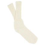 Men's ribbed crew socks in off white, slub cotton, made in Portugal by Escuyer